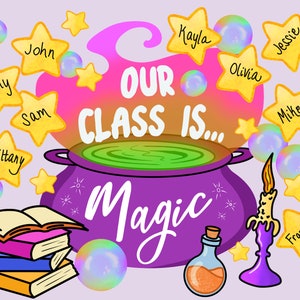 Halloween Classroom Door Decor, Printable Halloween Wall Art, Halloween Bulletin Board Kit, Printable Witch Art, School Halloween Party image 1