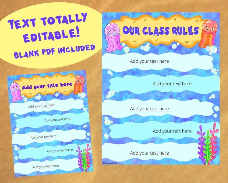 Editable Classroom Posters Canva, Classroom Rules Poster Templates, Ocean Theme Classroom Decor