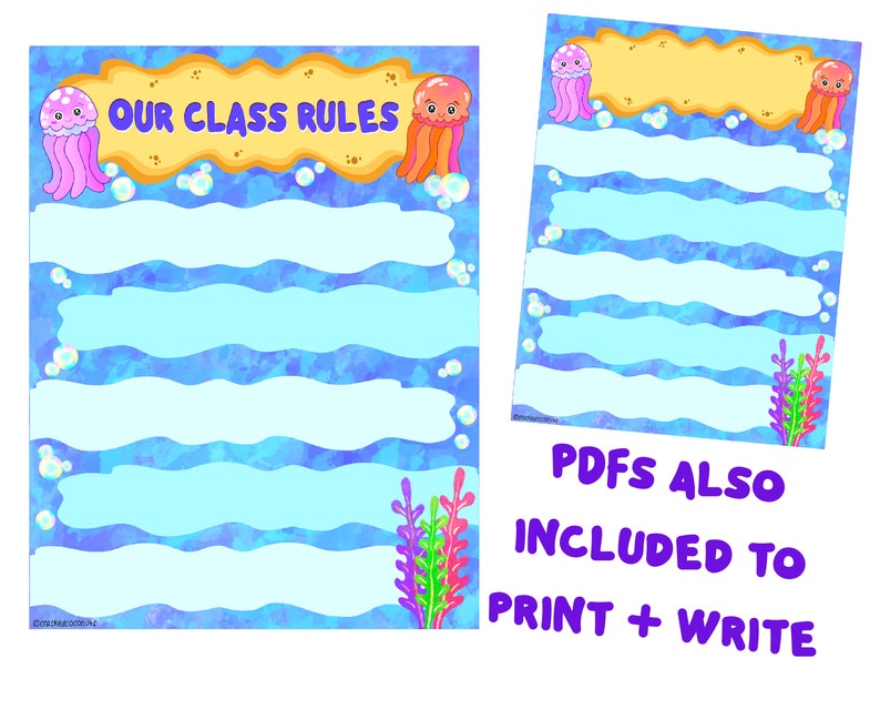 Editable Classroom Posters Canva, Classroom Rules Poster Templates, Ocean Theme Classroom Decor
