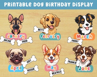 Back to school decor, dog classroom decor, dog classroom theme, classroom birthdays, printable birthday display, birthday bulletin board