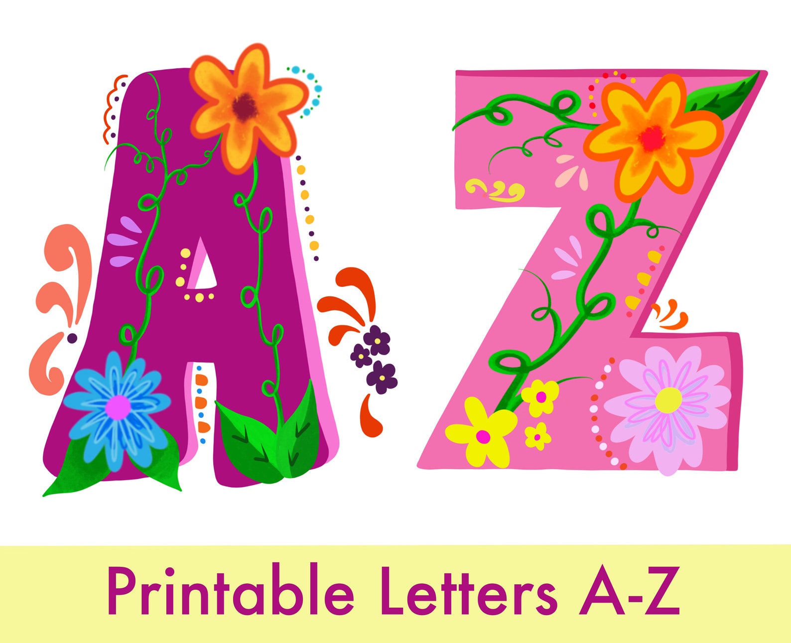 Printable Floral Letter, Bulletin Board Letters Printable, Classroom ...