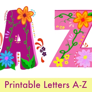 Lettre florale imprimable, lettres de babillard imprimables, lettres de classe, alphabet imprimable, signe de fête personnalisé, signes de mariage imprimables