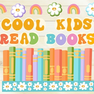 Kit bacheca di lettura, decorazioni per classi color pastello arcobaleno, kit bacheca per biblioteca, decorazioni per classi fantastiche, libri stampabili per bambini alla moda