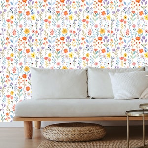 Bright floral wallpaper, Peel and stick wallpaper floral bright, Bold floral peel and stick wallpaper, Colorful boho wallpaper, Fun wall