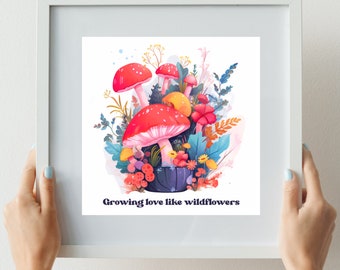 Cottage Core Decor Bedroom, Cottagecore Printable Wall Art, Mother's Day Printable Wall Art, Mushroom Art Digital Download, Mushroom Lovers