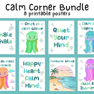 Calming corner posters, ocean classroom decor, calm down corner for kids, calm down corner poster, calm down corner printable, calm down kit