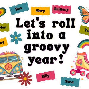 Retro classroom theme, Classroom bulletin board decor, Back to school bulletin board kit, Groovy classroom decor, Retro back to school decor