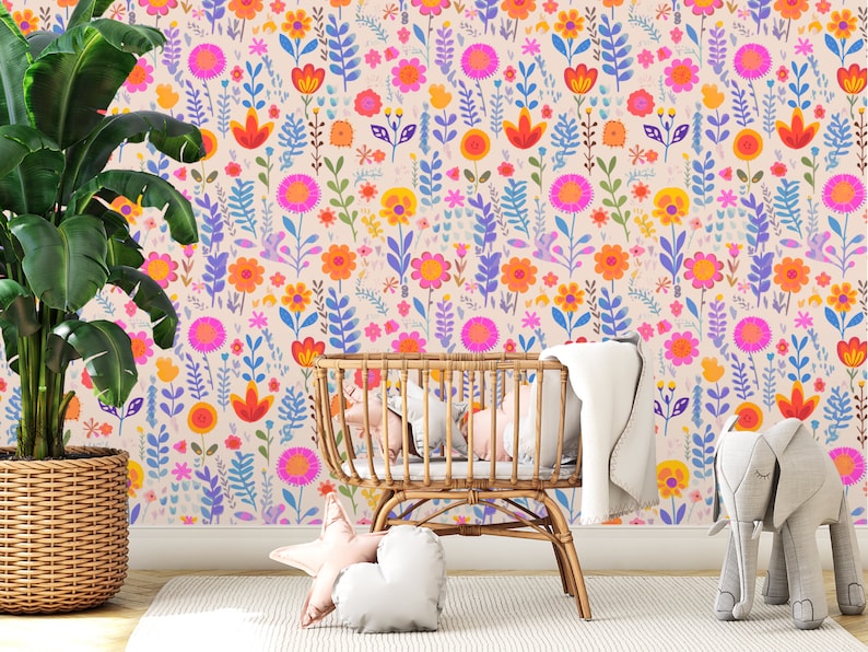 Bright Floral Wallpaper, Peel and Stick Wallpaper Floral Bright, Bold ...