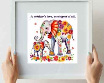 Mother Daughter Art, Elephant Mom and Baby Art, Printable Elephant Cute, Elephant Art Print, Mothers Day Printable Wall Art, Elephant Lovers