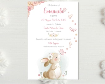 Bunny digital baptism invitation with flowers and butterflies X DOWNLOAD READ INFO