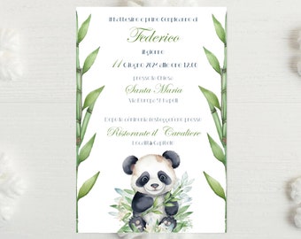 Invitation numérique au baptême de panda aquarelle