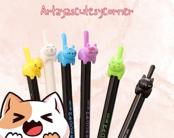 Bolígrafo de gel de color con diseño de gato kawaii: regalo para amantes de la papelería, bolígrafo para agenda y diario.