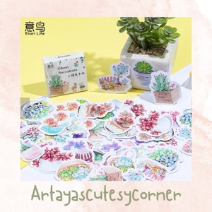 Cute Green Succulents Stickers - Watercolor Style - Journal - Planner- Scrapbook - Kawaii- Supplies - Japanese Sticker Set