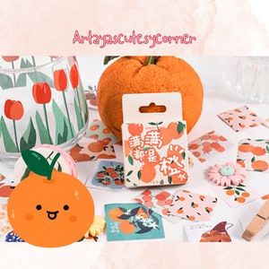Mini autocollants en boîte à imprimé agrumes orange piquant