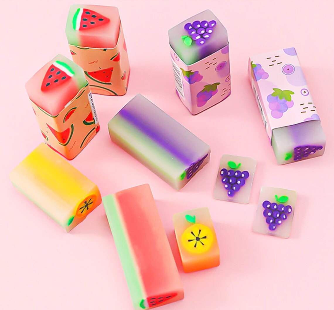 Kawaii Fruit Erasers Etsy