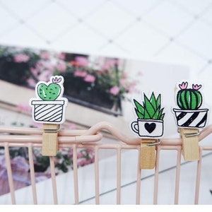 Cute Cactus Plant Wooden Photo Planner Clips