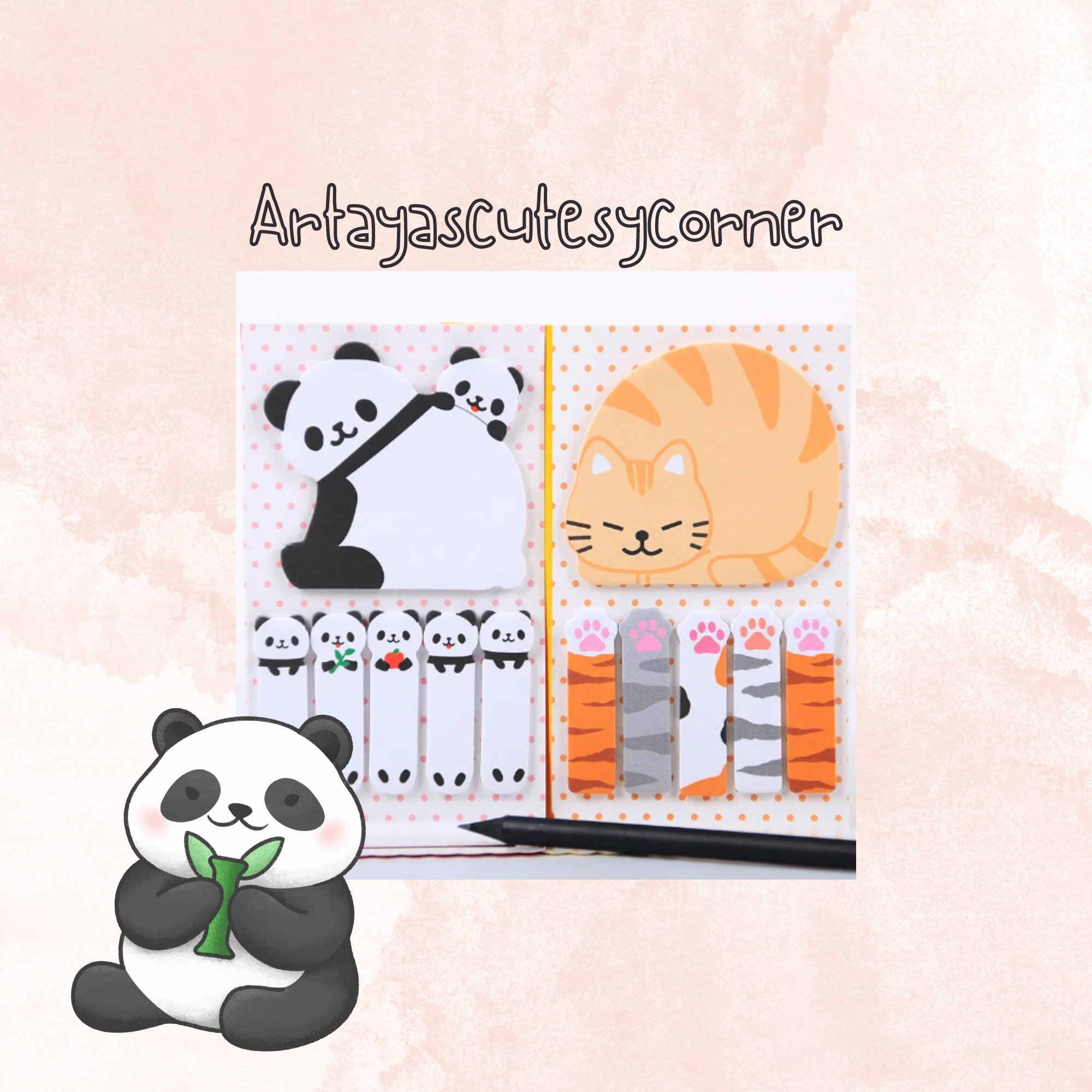 Cute Cat - Panda - Bird - Sticky Notes Memo Pad Paper Sticker Kawaii ...