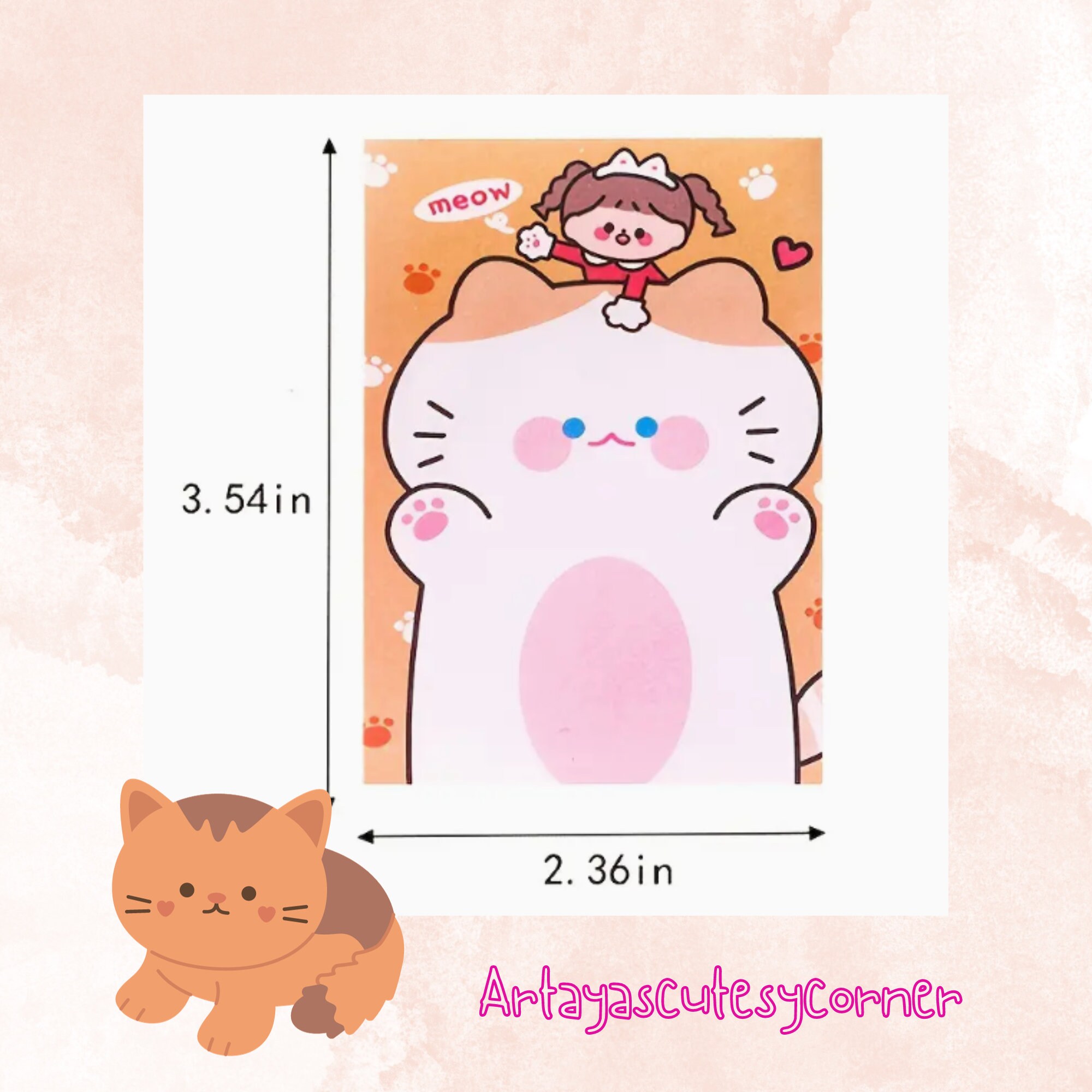 Cute Cat Sticky Notes - Mini Kitten Memo Pad - Kawaii Stationery ...