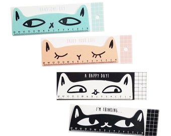 Regla Linda Kawaii Gato De Madera