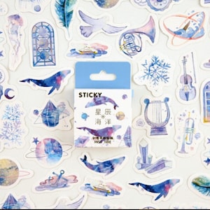 Starry Ocean Watercolour Style Kawaii Sticker Pack