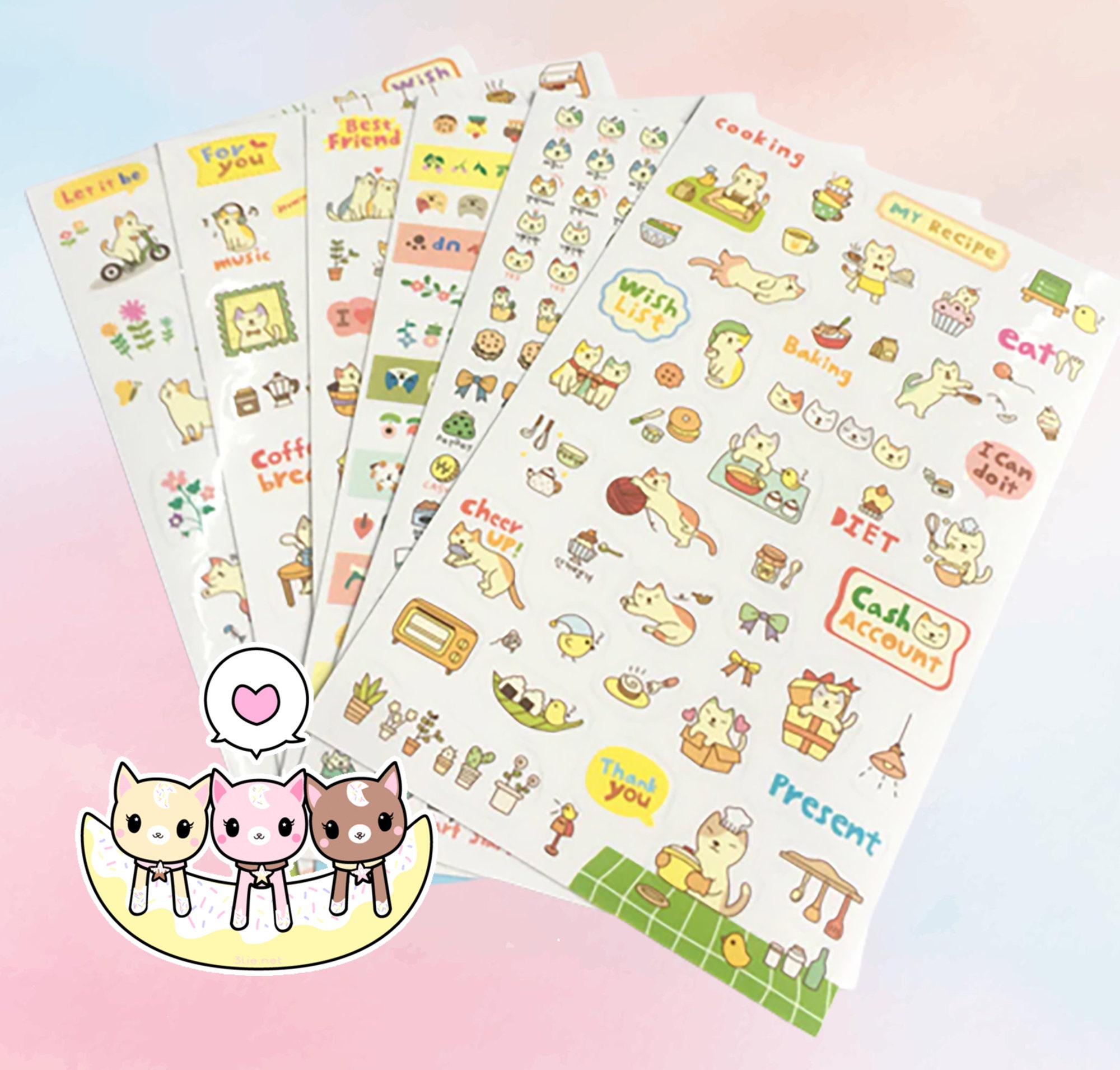 Korean Transparent PVC Cute Kawaii Cat Stationery Stickers Etsy