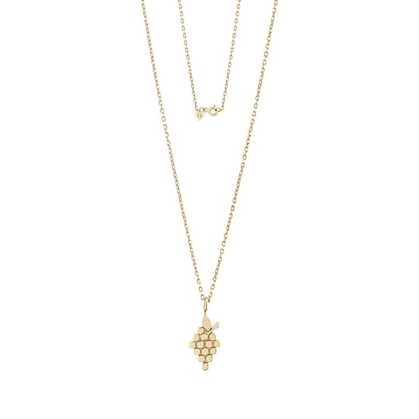 14K Minimalist Grape Necklace - Mini Sign of Guaranteed 14K Dainty Solid Gold Necklace, Boho Style Necklace, Daily Use Minimalist Necklace