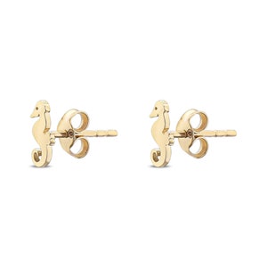 Minimalist Seahorse Earring Stud - Mini Sign of 14K Genuine Gold Dainty Handmade Jewelry Earring, Boho Style Earring, Daily Use Earring