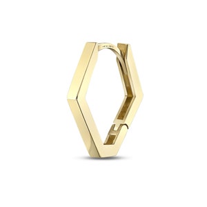Minimalist Hexagon Shaped Hoop - 14K Gold Dainty Handmade Jewelry Earring, Timeless and Elegant Style Earring, Dressy or casual outfits