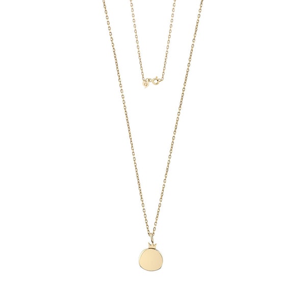 Minimalist Pomegranate Necklace - Mini Sign of Guaranteed 14K Dainty Solid Gold Necklace, Boho Style Necklace, Daily Use Minimalist Necklace