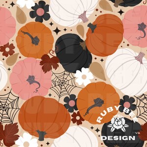 Fall Pumpkins Seamless File, Hand drawn pattern, Halloween repeating pattern