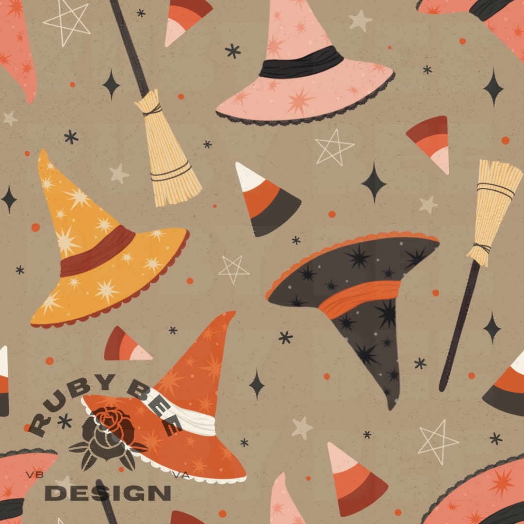 Autumn Witch Hats Seamless File, Hand Drawn Pattern, Halloween ...