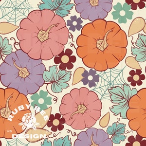 Pretty Pumpkins Seamless File, Hand drawn pattern, Halloween repeating pattern