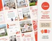 Real Estate Modern Templates Editable on Canva | Trendy, Fun, Pink Social Media Post Templates for Instagram, Facebook Realtor Marketing