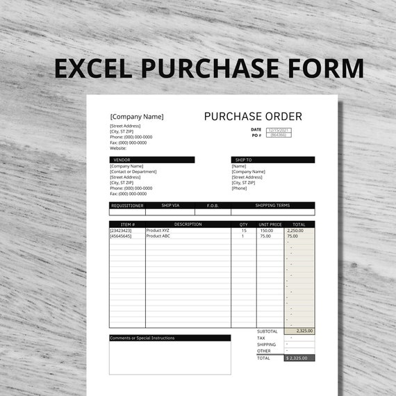 purchase order excel template editable invoice template etsy