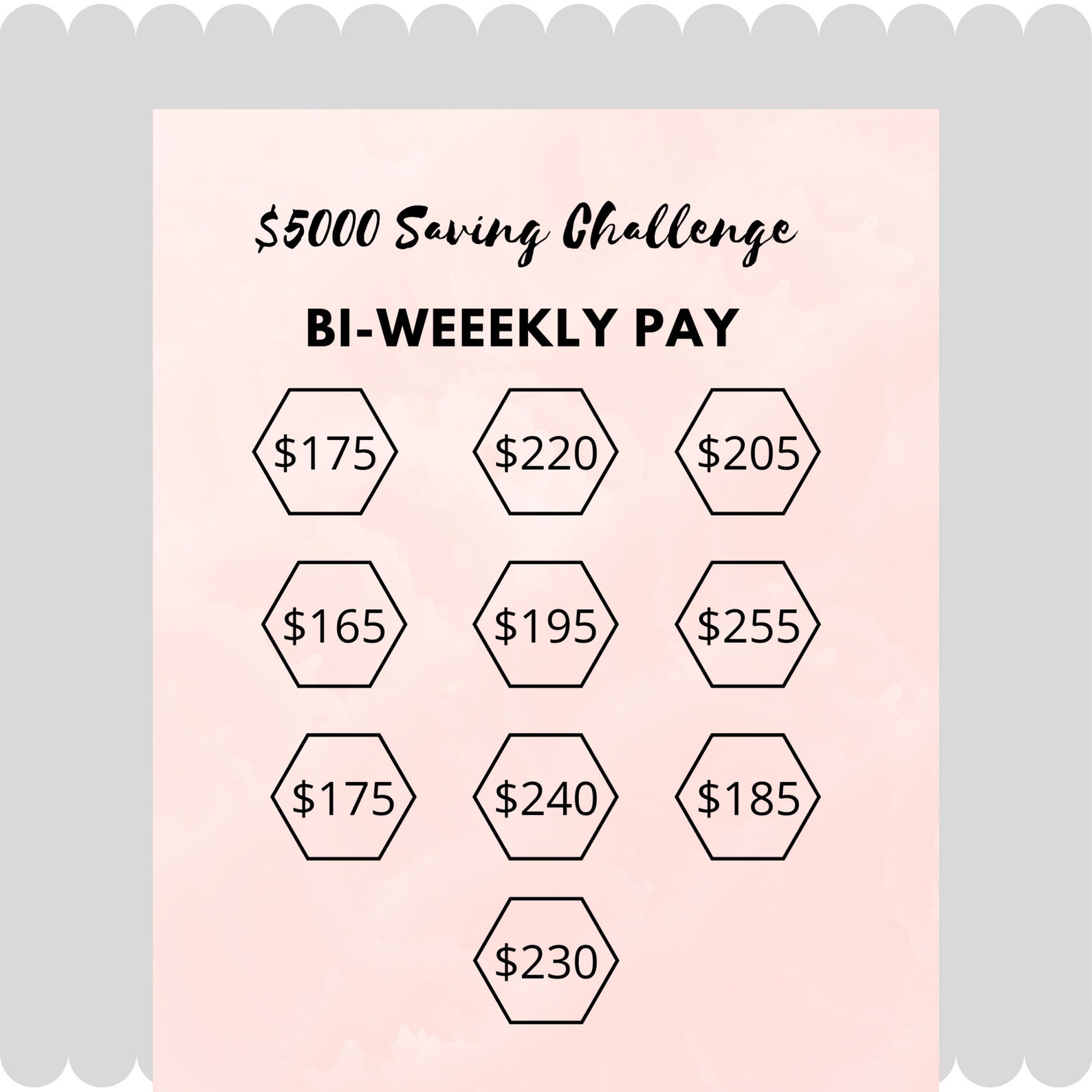 5k Savings Challenge bi Weekly Printable 5000 Dollar - Etsy
