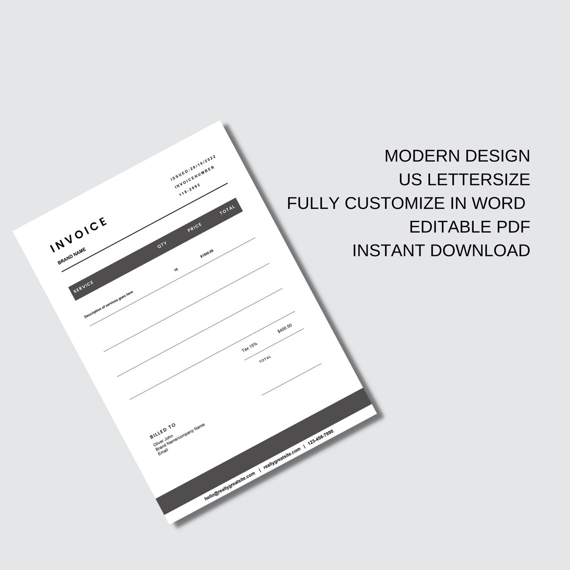 Invoice Template Printable Invoice Editable Invoice Etsy Canada