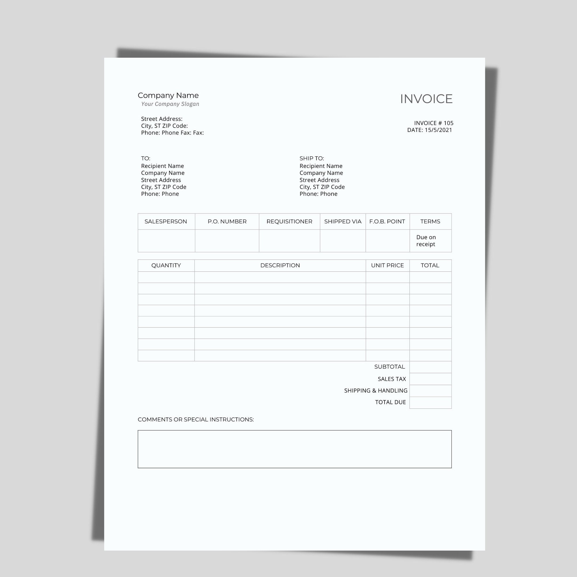invoice template word editable invoice pdf business invoice etsy