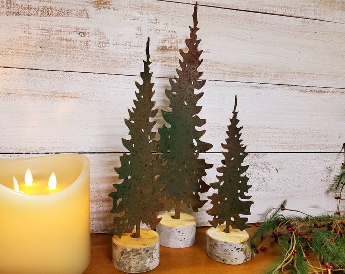 Rustic Metal Pine Trees Rusty Set of 3 Etsy