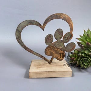 Metal Heart with Dog Paw - Rustic Heart Paw Print - Rusty Metal Heart