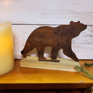 Rustic Bear on Reclaimed Wood Base - Rusty Papa Mama & baby bear