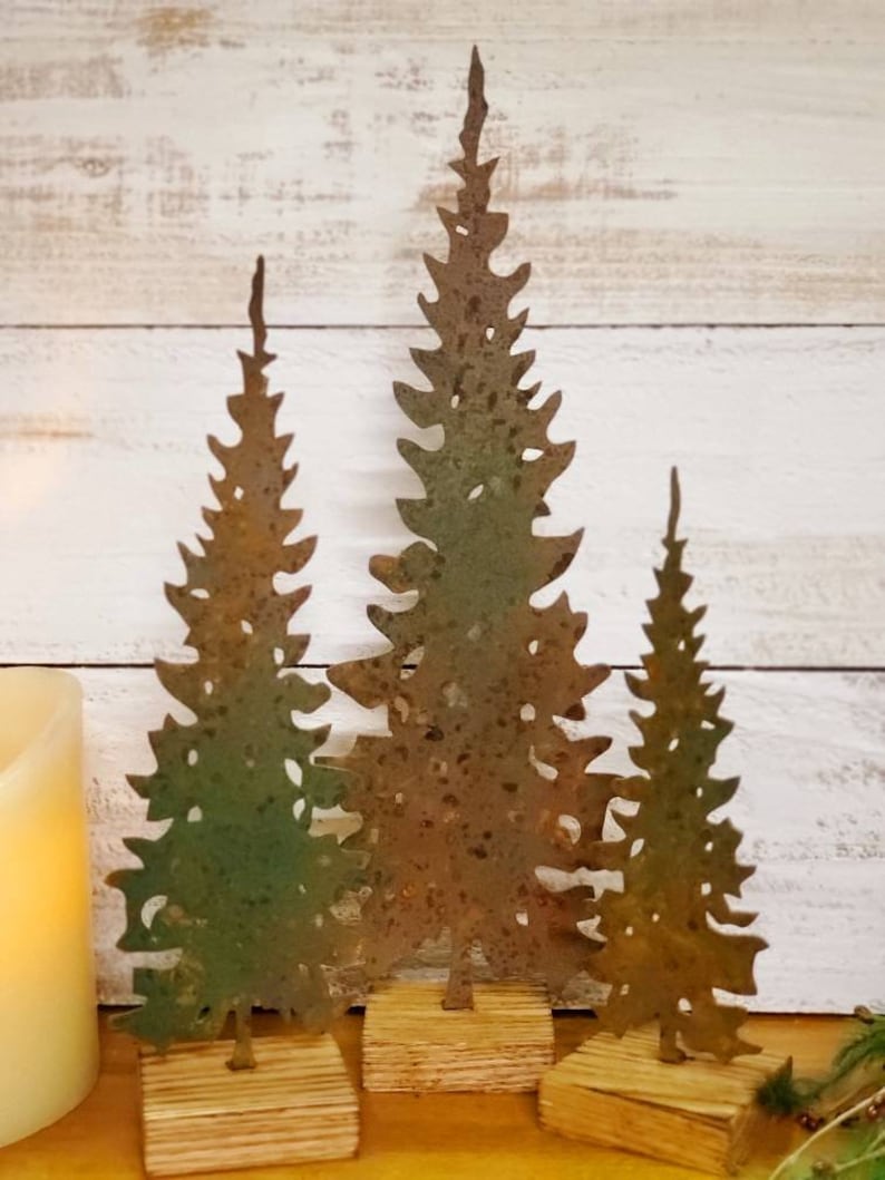 Rustic Metal Pine Trees - Rusty Set of 3 - Etsy