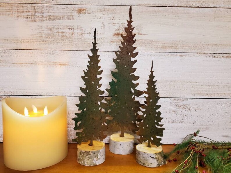 Rustic Metal Pine Trees - Rusty Set of 3 - Etsy