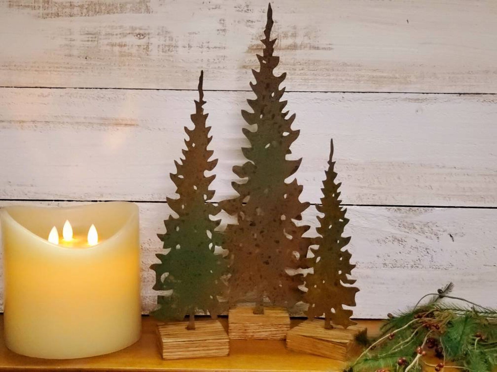Rustic Metal Pine Trees - Rusty Set of 3 - Etsy