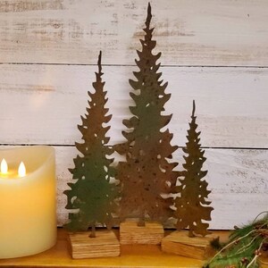 Rustic Metal Pine Trees - Rusty Set of 3 - Etsy