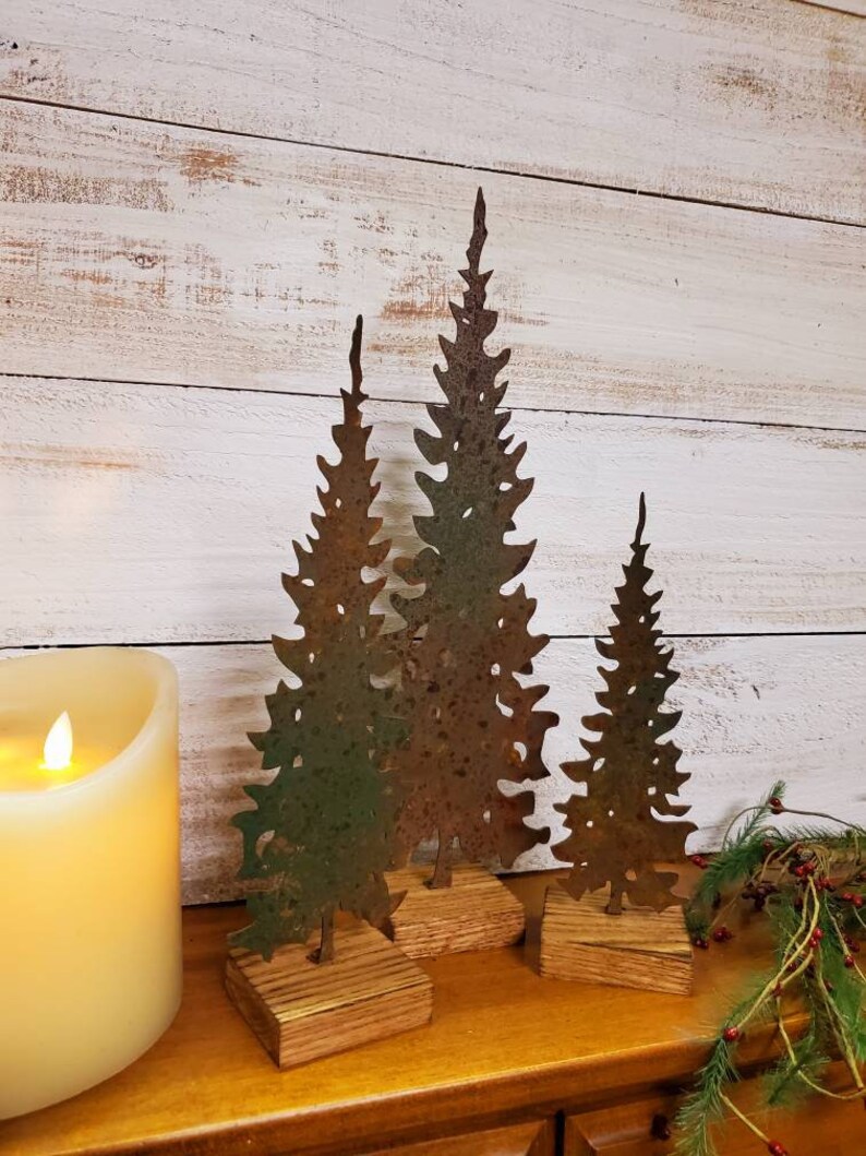 Rustic Metal Pine Trees - Rusty Set of 3 - Etsy