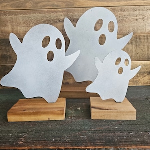 Metal Ghost on Wood Base - Halloween Decoration Decor