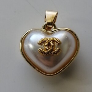 Vintage Cc chanel heart pearl 14k gold over bracelet charm necklace pendant 18"