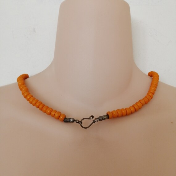 Vintage Africa Orange Bakelite Dzi bead necklace … - image 4