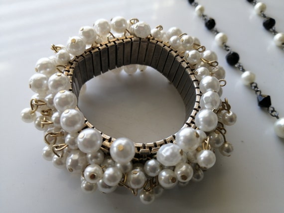 14k gold over pearl bracelet Black and white pear… - image 3