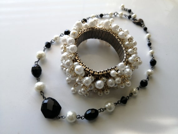 14k gold over pearl bracelet Black and white pear… - image 1